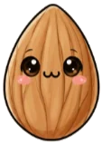 An illustration of an almond with black eyes and smiley fac over the almonds.