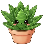 An illustration of a aloe vera with eyes and smiley face