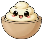 Illustration of a Shea Butter on a round bowl with black eyes and smiley face on shea butter