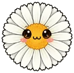 An illustration of chamomile with black eyes and smiley face
